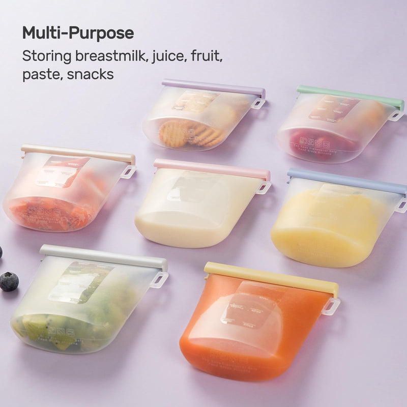 Nuliie 7 Pcs Silicone Breastmilk Storage Bags Reusable, 8oz/240ml Double Leak-Proof Breastmilk Freezer Bags, BPA Free Self-Standing Milk Bags for Breastfeeding, Baby Food Pouches Color 7 Count - BeesActive Australia