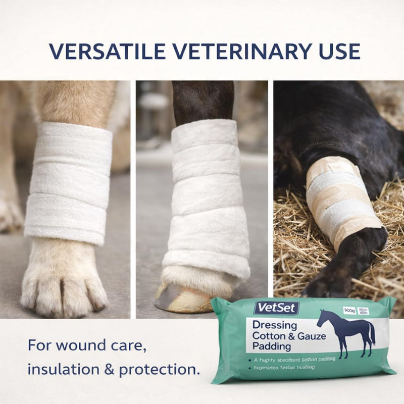 Horse Dressing Cotton & Gauze Padding Roll, 500g | Highly Absorbent Veterinary Wound Dressing for Horses, Dogs & Livestock | Low-Adherent, Hospital-Quality Padding for Protection & Healing