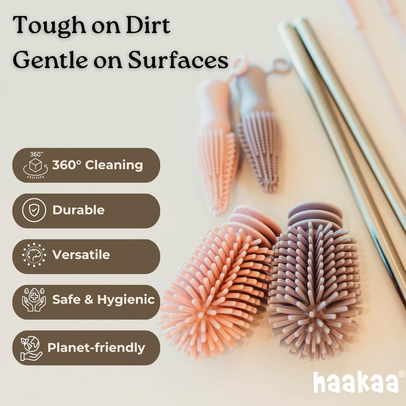 Haakaa Silicone Cleaning Brush Kit – Household Cleaning Brushes for Bottles and Crevices – Food-Grade Silicone: Dishwasher Safe (Brush-Blush) Brush-blush - BeesActive Australia