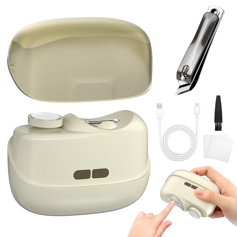 Electric Nail Clipper Set for Seniors/Adults/Children 2026 New Dual-Function Trimming and Filing System Professional Electric Nail Trimmer for Thick Nails Toe Nail Clippers Cream Color - BeesActive Australia