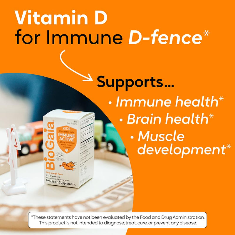 BioGaia Immune Active Kids Probiotic + Vitamin D | Immune & Digestive | Pediatrician-Recommended | Supports Immune Health | Promotes Digestive Health & Regularity | with Vitamin D | 60 Day Supply 60 Count (Pack of 1)