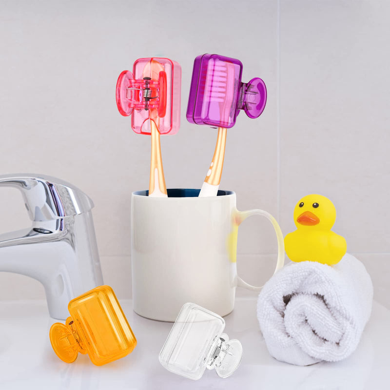 4 Pack Travel Toothbrush Head Covers Toothbrush Protector Cap Brush Pod Case Protective Portable Plastic Clip for Household Travel, Bathroom, Business, Camping, School (Clear, Orange, Purple, Pink) Clear, Orange, Purple, Pink - BeesActive Australia
