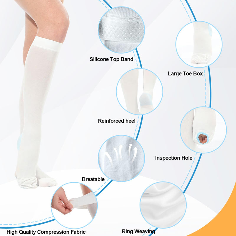 2Pairs Ted Hose Compression Stockings for Women and Men, Anti Embolism Compression Stockings, Surgical Compression Stocking, 15-20 mmHg Compression TED Hose with Inspect Toe Hole XL Knee High - BeesActive Australia