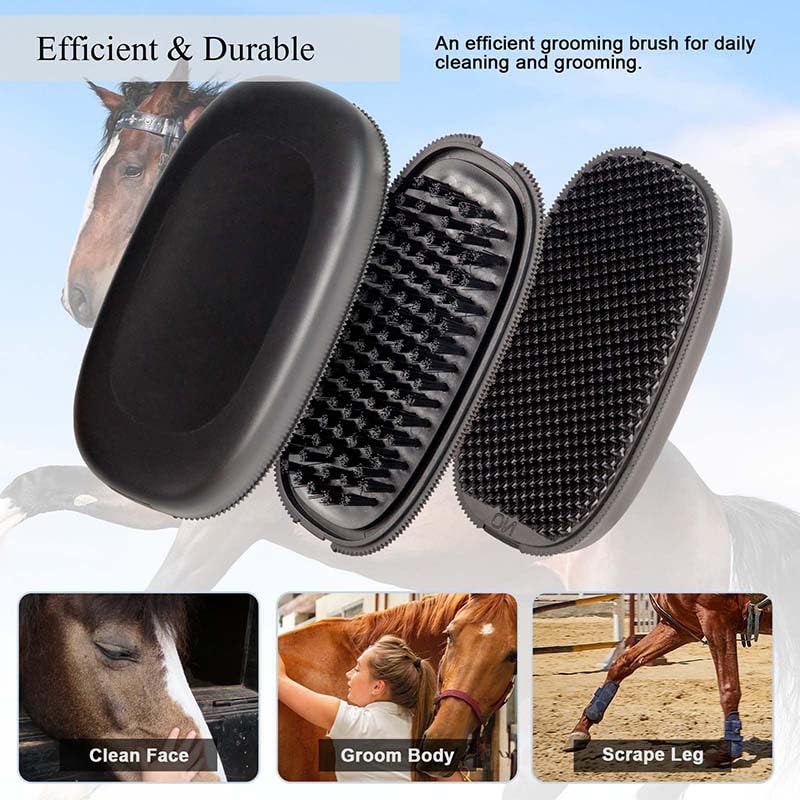 horse hair brushes, horse deshedding tool, PESSILIN 6-in-1 Horses Brushes Shedding Massage Deshedding for Horses, horse grooming brushes (Black) - BeesActive Australia