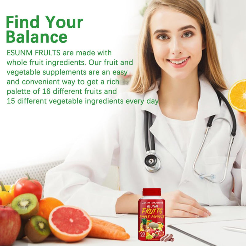 ESUNM Fruits and Veggies Supplement - 90 Fruit and 90 Veggie Capsules - Supports Energy Levels, High Lycopene, Vitamins & Minerals - 90 Count (Pack of 2)
