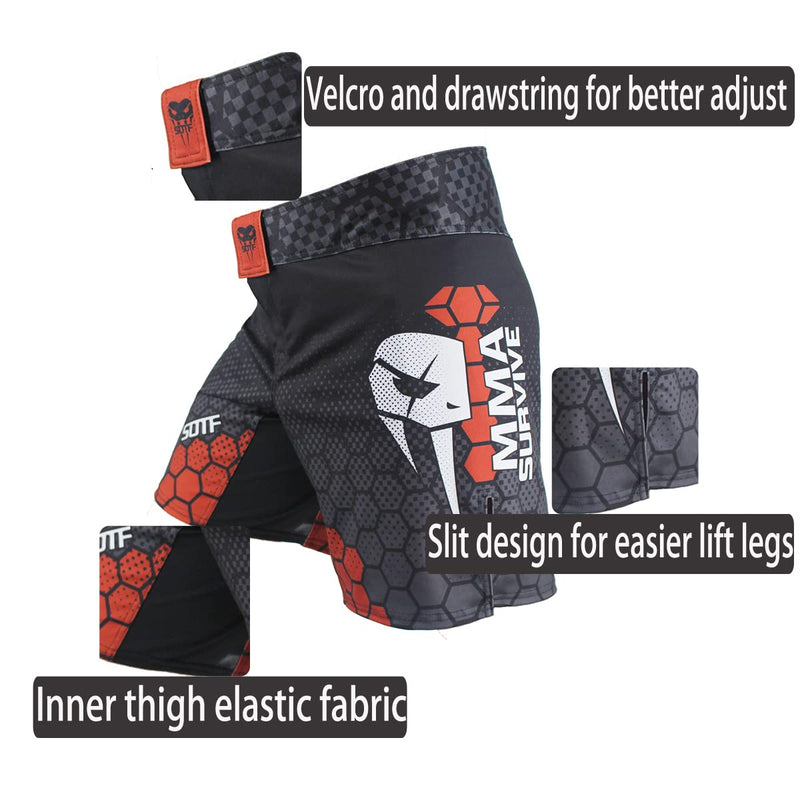 Boxing Shorts for Men Training Fight Shorts Men MMA BJJ Shorts No Gi Black Red Medium