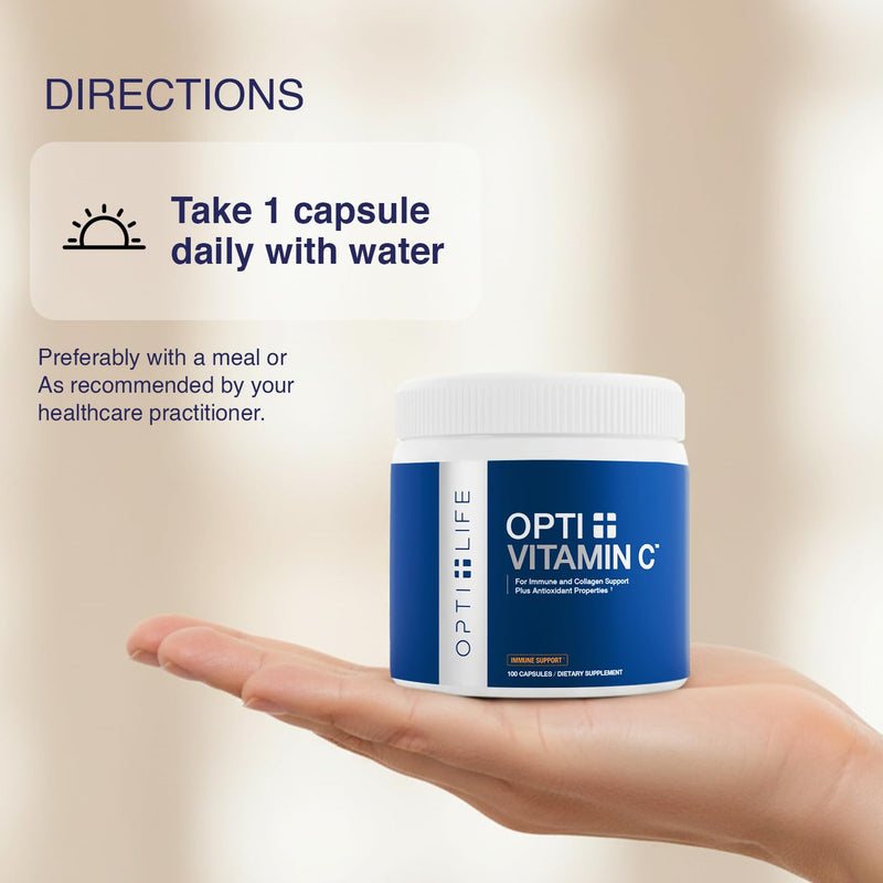 Opti+ Vitamin C 1000mg Capsules, Buffered Time-Release Formula with Rose Hips & Acerola for Immune & Antioxidant Support*, Vitamin C Essential Antioxidant, 100 Capsules, 100-Day Supply