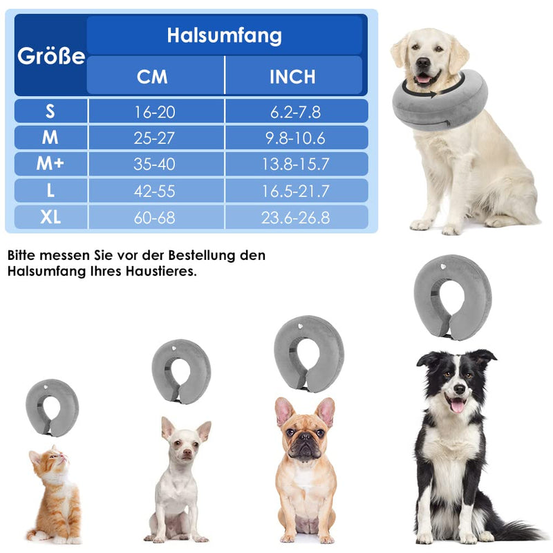 Nasjac Inflatable Neck Brace Dog & Cat, Adjustable Soft and Comfortable Dog Collar Leak Protection with Quick Release, Prevent Pets from Touching and Licking Wounds After Surgery M+ Grey - BeesActive Australia