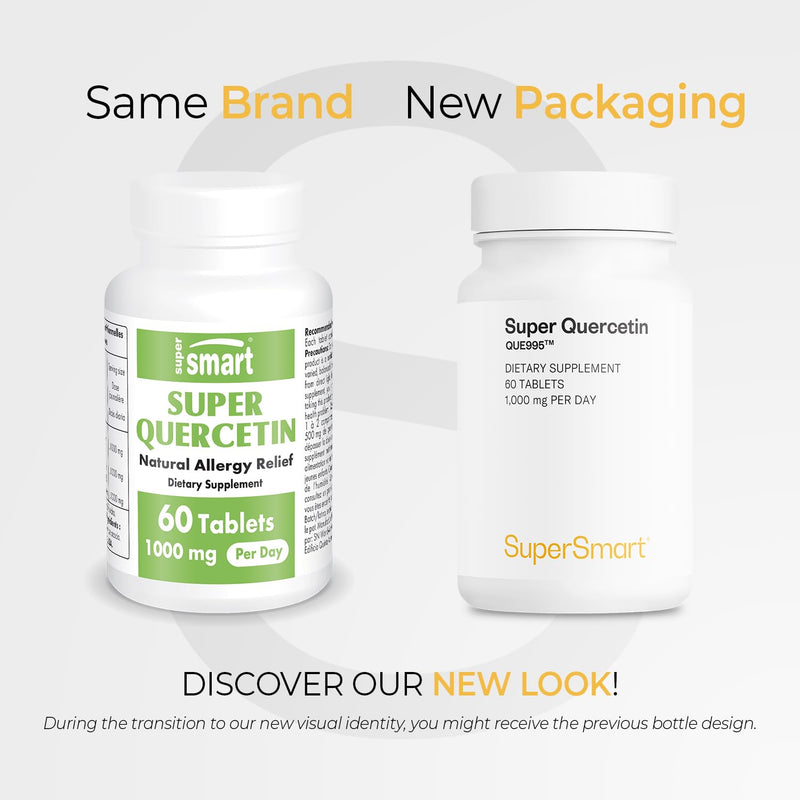 Supersmart - Super Quercetin 1000mg per Day (Patented QU995) - High Purity Quercetin Supplement - Natural Bioflavonoids | Non-GMO & Gluten Free - 60 Tablets