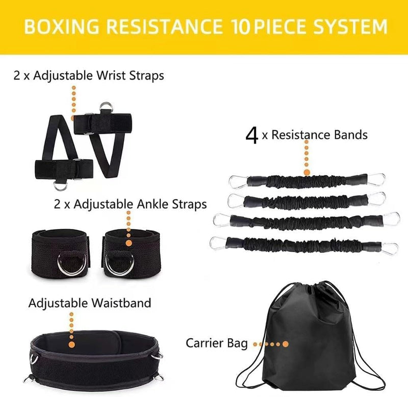 Boxing Resistance Bands Set, Leg Power and Agility Speed Trainer for Men and Women Full Body Home Gym Workout Punch Pro with Belt, Ankle, Kicking for MMA 160lb-4 rope