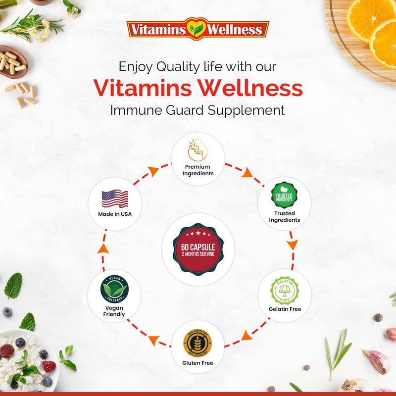 '-10 in 1- Made in USA Immune Support Supplement–Elderberry Immune Guard and Booster with Zinc and Vitamin C, Vitamin B6, Turmeric, Garlic, Echinacea 60 Count/1 Month Supply