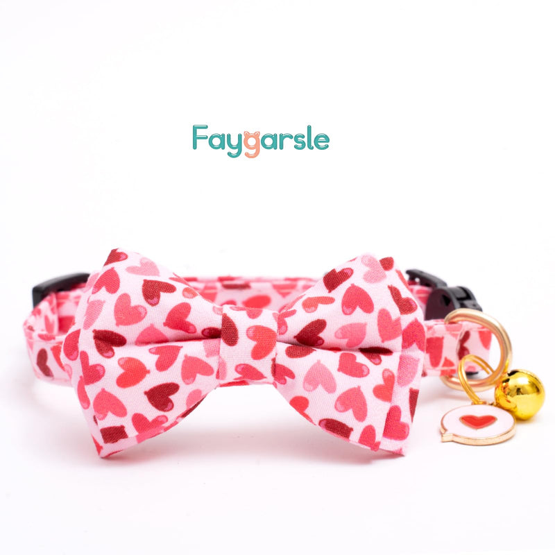 Faygarsle 2 Pack Valentine's Day Cat Collar Cute Loving Heart Printed Collar with Bow tie Breakaway Pink Purple Cat Collar for Boy Girl Cats Pink&Purple - BeesActive Australia