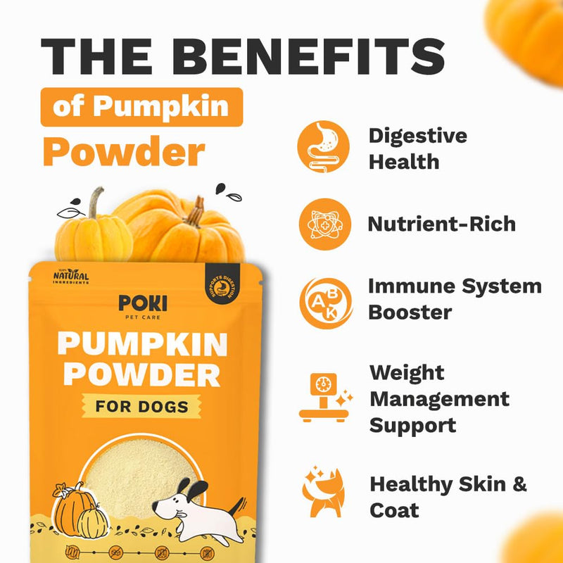 Pumpkin Powder for Dogs (260g) | Pumpkin Puree for Dogs | Fibre Supplement For Loose Stools Digestion, Weight Management & Immune Health | 100% Natural Ingredients | Poki Pet Care 260g (Pack of 1)