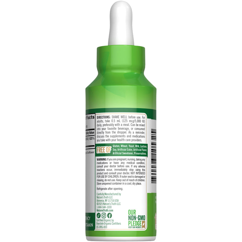 Nature's Truth Vitamin D3 Liquid | 5000 IU | 2 fl oz | Non-GMO and Gluten Free Supplement