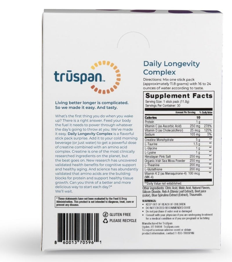 TruSpan Creatine Monohydrate Powder Packets for Men Women, Sugar Free 30ct | 5g micronized creatine monohydrate with amino acids and vitamins, muscle recovery and energy support, sugar free, daily use Orange Splash