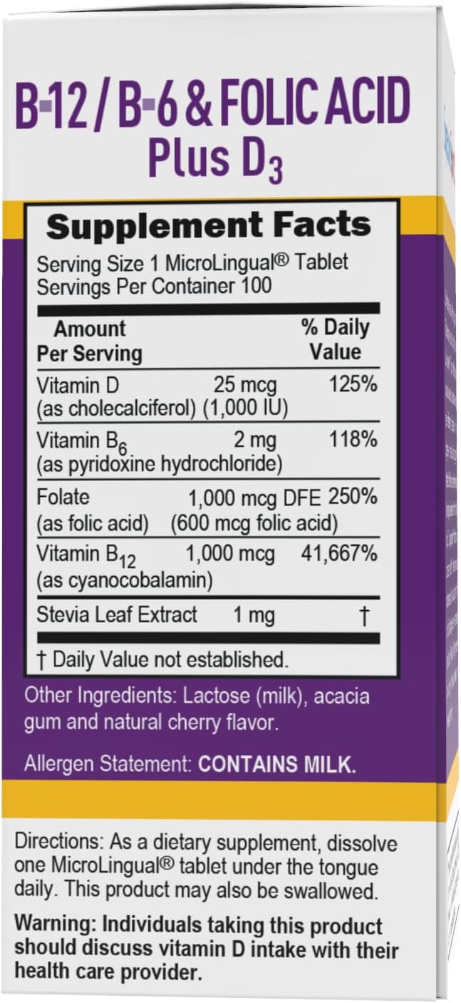 Superior Source No Shot Vitamin B-12 Cyanocobalamin 1000 mcg, B-6, Folic Acid & Vitamin D-3 1000 IU - Supports Energy, Brain, Heart, & Bone Health - 100 Sublingual Dissolving Tablets (Pack of 2) 1 Count (Pack of 2)