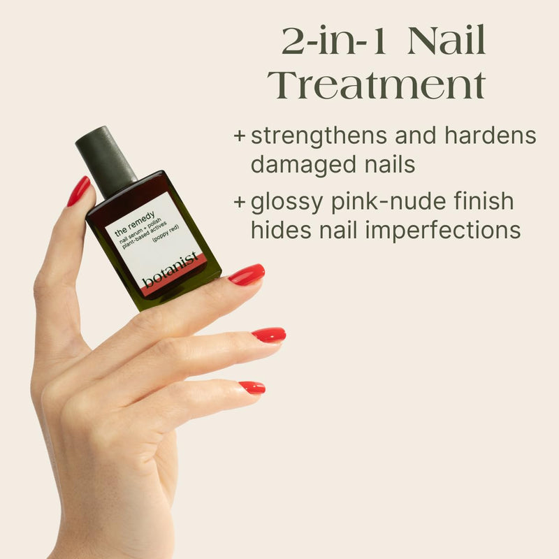 Botanist The Remedy | Nail Strengthening Polish | Repairs & Hardens Nails Damaged from Acrylics, Dip & Gel Manicures | Non-Toxic, 84% Plant Based, 21-Free & Vegan (Poppy Red) Poppy Red