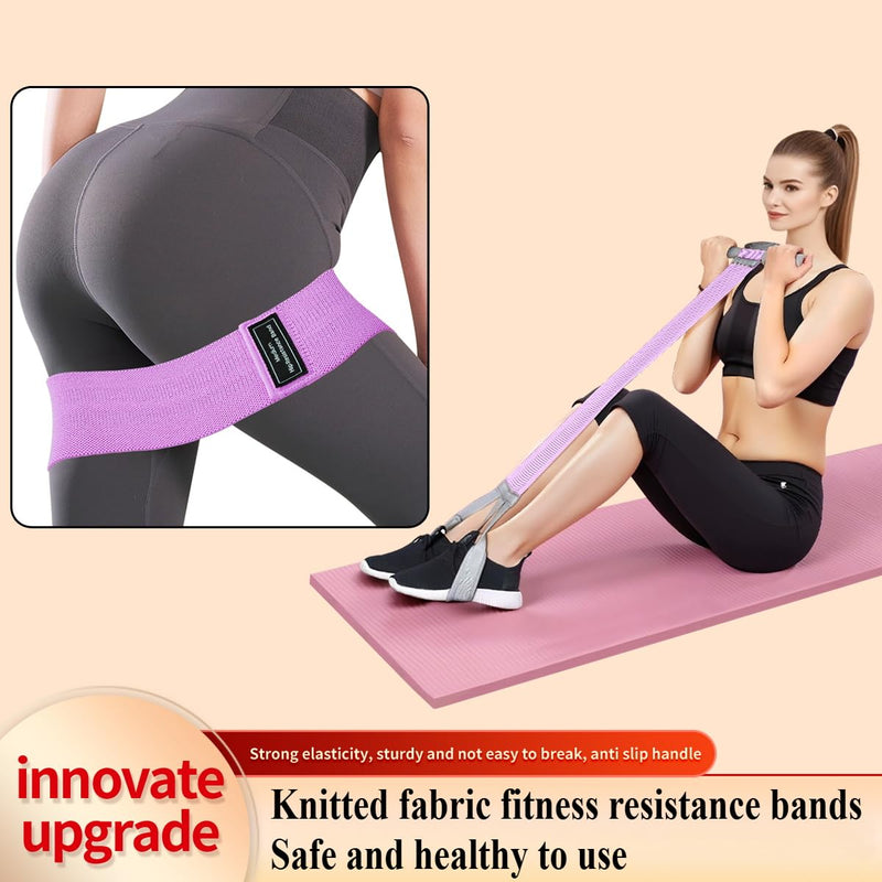 Resistance Band Set: 120LBS Fabric Pedal Resistance Band & 3 Levels Hip Bands for Home Gym, Strength Training, Physical Therapy Purple suit