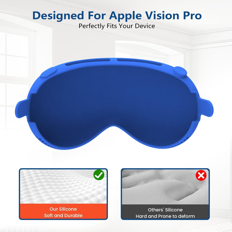 MLemonVR Full Protection Silicone Case for Apple Vision Pro - Soft and Durable Silicone Cover set for Vision Pro Accessories - Face Cover, Shell Cover, Lens Cover and Glasses Cloth Included (Blue) Blue - BeesActive Australia