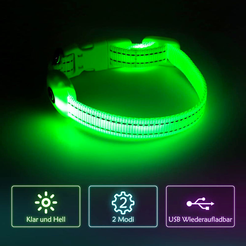 Kpuplol Luminous Dog Collar, Luminous Dog Collar, Rechargeable Dog Collar, Luminous LED Collar for Dogs, Adjustable Size, 2 Lighting Modes for Small Medium Large Dogs XS Green - BeesActive Australia