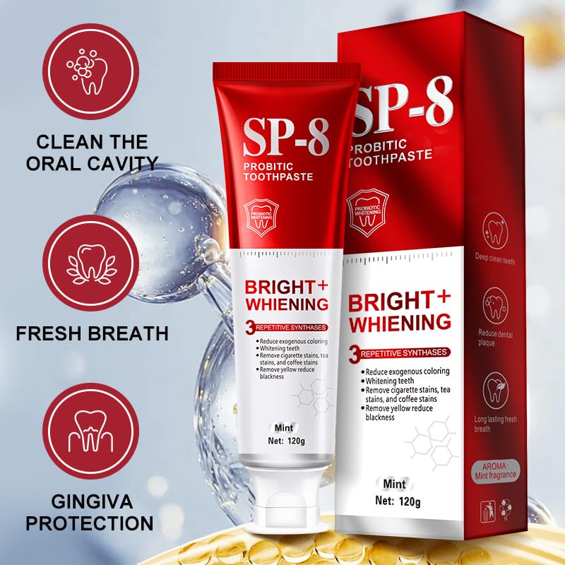 SP-8 Probiotics Whitening Toothpaste - Probiotics for Teeth Whitening and Gum Health - Enamel-Safe, Fluoride-Free, Double Mint Flavor,Fresh Breath (4)
