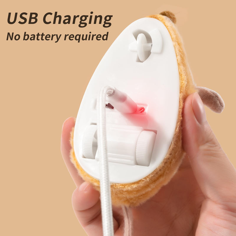 Interactive Cat Toys Mouse for Indoor Cats Rechargeable LED Cat Mouse Toy Feather Bell Tail Lifelike Electric Automatic Moving Mouse Cat Toy for All Breeds Cat Boredom Exercise-Yellow Yellow - BeesActive Australia
