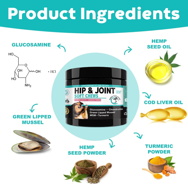 Hip and Joint Supplements For Dogs | Dog Joint Supplements to Reduce Stiffness and Improve Mobility with Organic Turmeric, Glucosamine, Chondroitin and Green Lipped Mussel For Dogs Beef