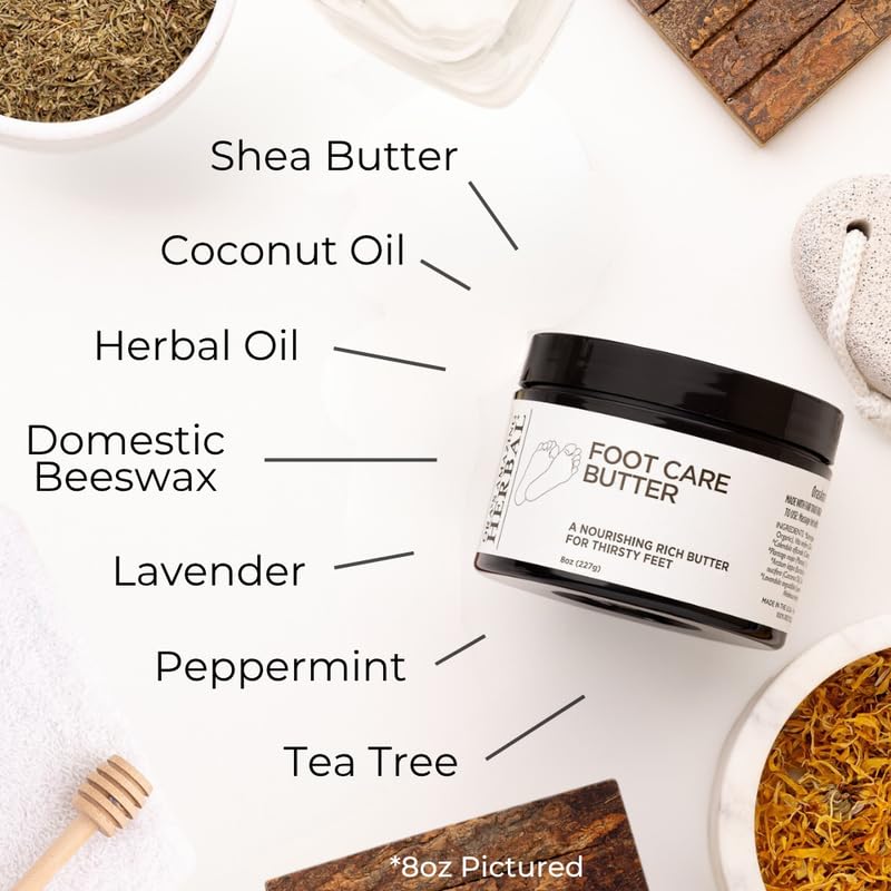 Ora's Amazing Herbal Foot Care Butter, Heel Balm, Foot Balm, Repair Cream for Dry Cracked Heels & Feet (8 oz) Tea Tree, Lavender, Peppermint 8 Ounce (Pack of 1) - BeesActive Australia