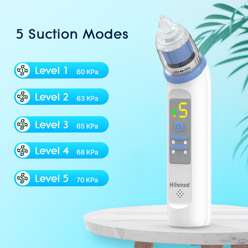 Electric Nasal Aspirator for Baby, Nose Aspirator for Toddlers, Rechargeable Baby Nose Sucker, Nose Cleaner with 3 Silicone Tips, 5 Suction Levels, Music and Light Soothing Function，Blue Blue