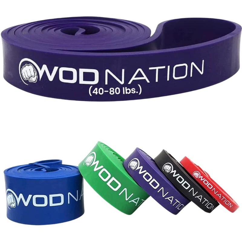 WOD Nation Pull Up Assistance Bands (10-175lbs Band) - Best for Pullup Assist, Chin Ups, Resistance Bands Exercise, Stretch, Mobility Work & Serious Fitness - 41 inch Straps Purple