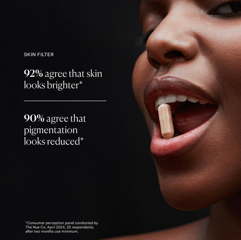 The Nue Co. Skin Filter Supplement - Brightens, Smooths & Evens Skin Tone - Calms Blemishes & Supports Collagen - with Beta Carotene, Vitamin C & Zinc - Vegan & Gluten Free | 30 Capsules