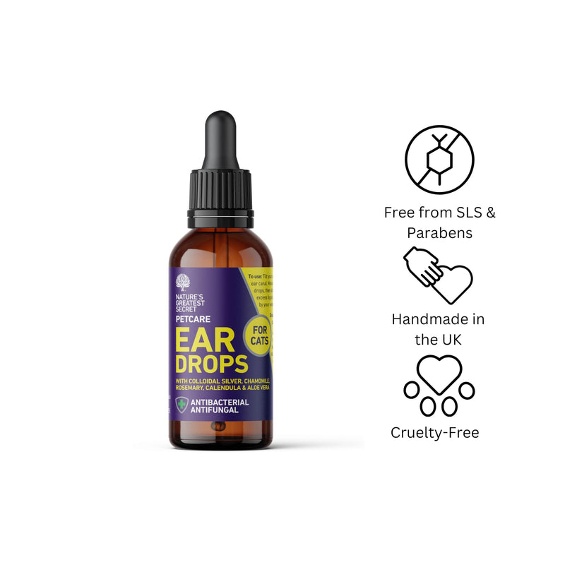 Nature's Greatest Secret Ear Drops for Cats 30ml | Colloidal Silver & Botanicals | Cleans & Conditions | Vegan | UK Made