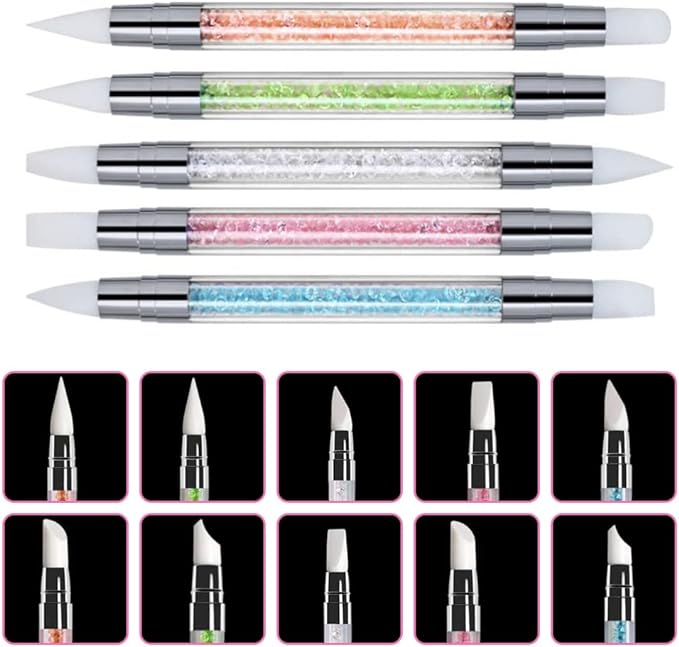 YFFSFDC Nail Brush Set, Nail Art Brush, Silicone Brush, Nail Brush, New Type, Drawing Brush, Both End Heads, Paint Brush, Tool, Nail Brush Set, Set of 5 - BeesActive Australia