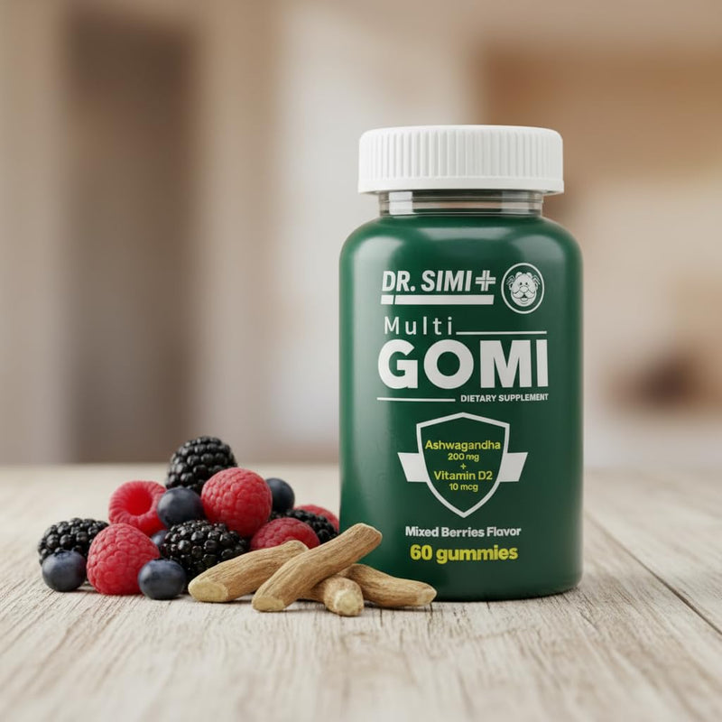 Dr. SImi Ashwagandha + Vitamin D2 Gummies Stress and Mood Support, Focus Support | 200 mg Ashwagandha + 10 mcg Vitamin D2 | Mixed Berries | 60 Count | Vegan, Non-GMO