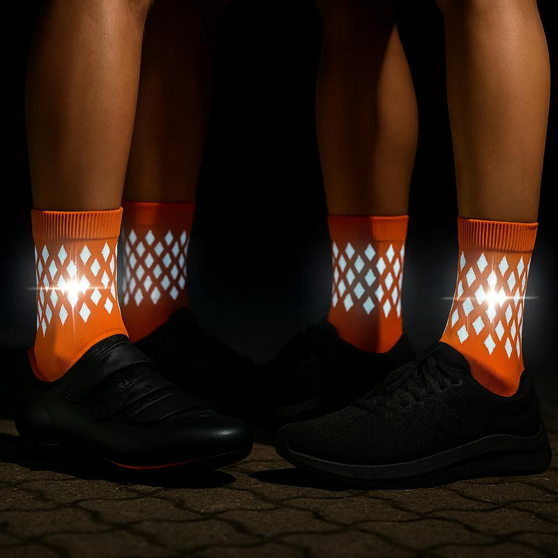 ReflecToes Reflective Socks - High Visibility Sports Socks Cushioned, Biomotion Safety Gear for Outdoor Athletes Large Orange Vented