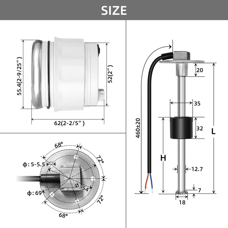 RUPSE Fuel Sender Unit Boat Fuel Tank Sending Unit Fuel Water Level Sensor Stainless Steel Fuel Sender and Fuel Gauge for Boat Car Truck RV (10"(250mm)) 10" - BeesActive Australia