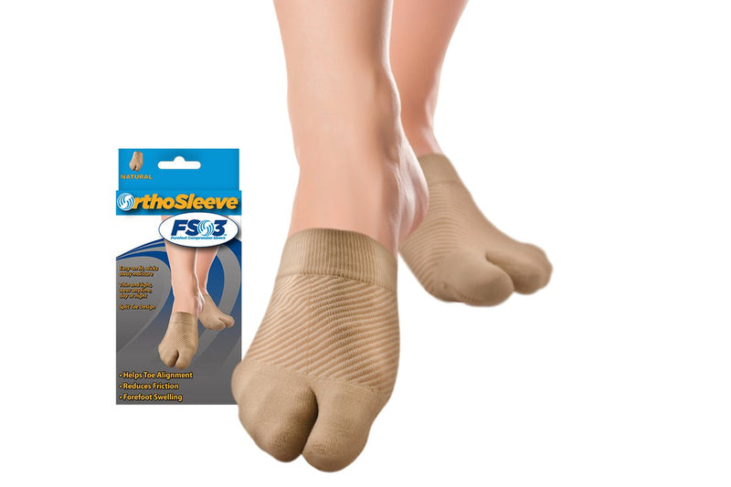 OrthoSleeve FS3 Forefoot Compression Sleeves Bunion Comforter and Split Toe Alignment Sleeve with Padded Toe Zone to Reduce Toe Friction and Reduce Forefoot Swelling… Small/Medium (1 Pair)