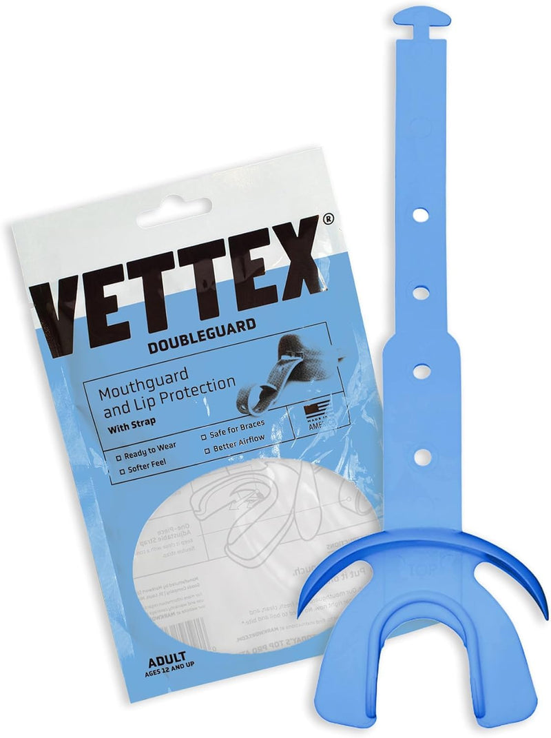 Markwort Vettex Doubleguard Mouthguard for Football, Lacrosse, MMA, Boxing, Braces - Breathable Doubleguard with Lip Protection and Strap, Columbia Blue - BeesActive Australia