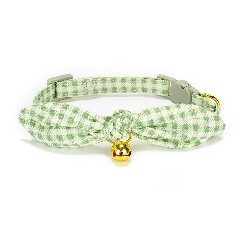 Bowtie Cat Collar with Bell, 2 Pack Cotton Breakaway Kitten Collars with Removeable Bow Stylish Cat Collars, Floral Green & Plaid 7.5-11.4 Inch (Pack of 2) Floral Green+Plaid - BeesActive Australia