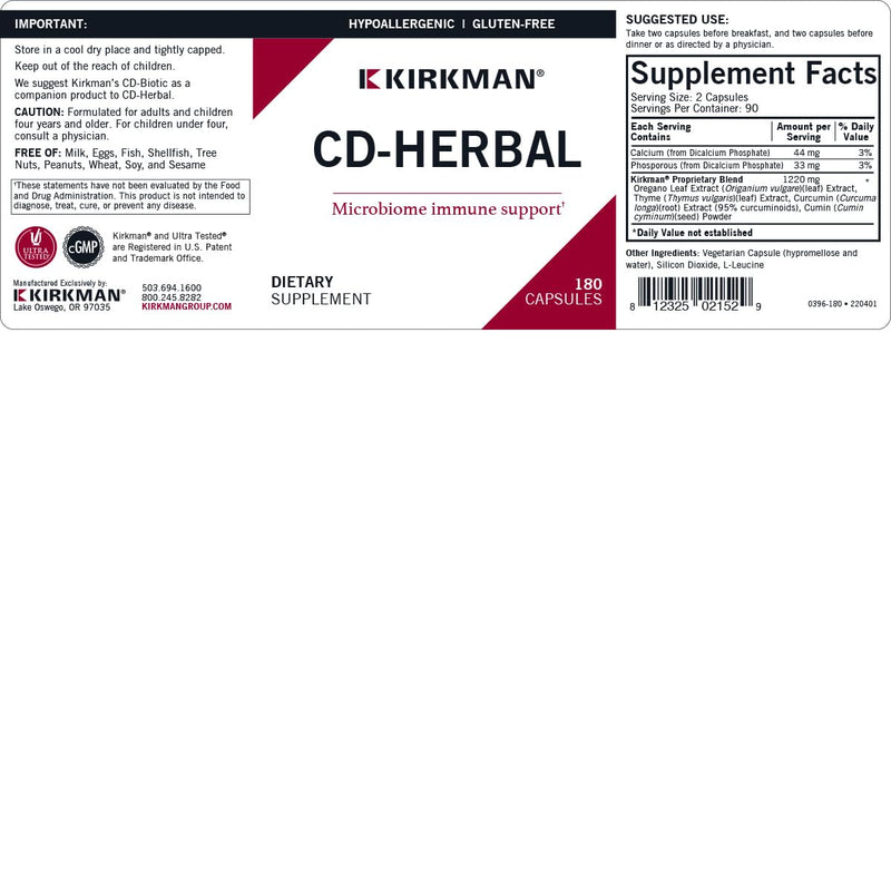 Kirkman CD-Herbal - Hypoallergenic -180 Vegetarian Capsules