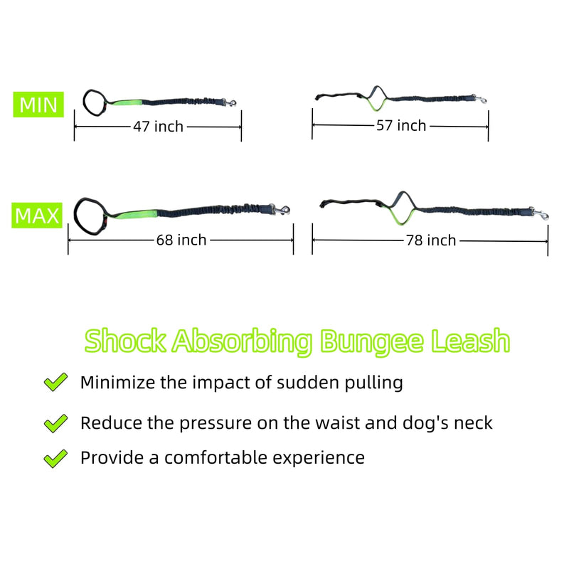 FJ Four Joys Hands Free Dog Leash with Zipper Pouch, Waist Leash for Dog Walking with Shock Absorbing Bungee for Walking, Jogging and Running (Yellow-Green) Yellow-green - BeesActive Australia