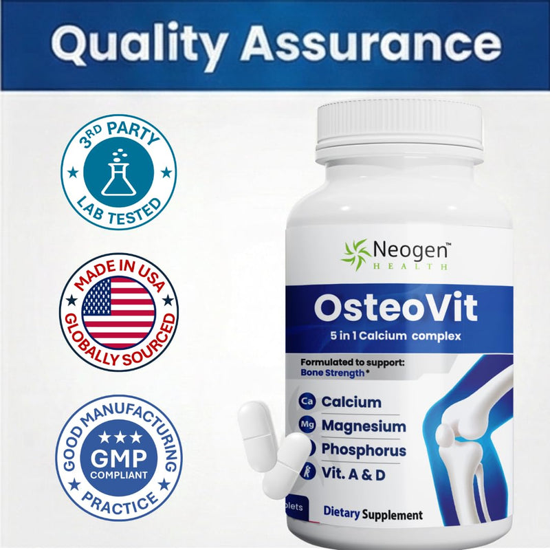OsteoVit 5-in-1 Calcium 120 tabs Multivitamin: Bone Strength & Flexibility | Calcium, Magnesium, Phosphorus, Vitamin D3 & A - Non-GMO Gluten Free | Calcium Supplement for Women & Men with Vitamin D