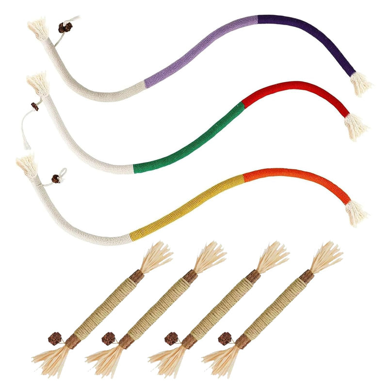 7 Pcs Kitten Teething Toy, 4 Pcs Cats Chew and 3 Pcs Cats Rope,Cat Chew Rope,Natural Silvervine Sticks Kitten Teething Toys for Indoor CatTeeth Cleaning Kitten Teething and Stress Release
