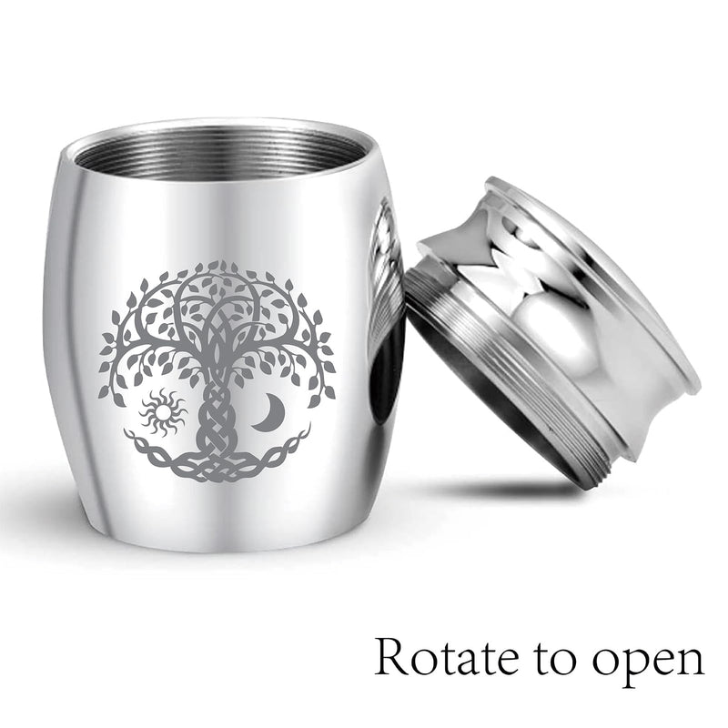 CREATCABIN Small Urns for Ashes, Mini Urns for Ashes, Keepsake, Memorial, Stainless Steel, Metal, Funeral Urn, Sun, Moon, Funeral for Pet, Human, Dog, Cat, 4x3cm, Tree of Life (Silver) Tree of Life - BeesActive Australia