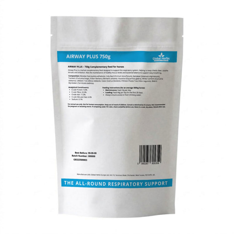 Global Herbs Airway Plus Powder for Horses 750g Refill Pouch Respiratory & Breathing Support Herbal Supplement