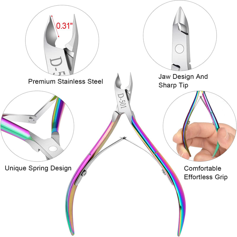 12Pack Cuticle Trimmer - Stainless Steel Nail Cuticle Nipper With Pusher - Manicure & Pedicure Tools for Finger & Toenails - Gold, Rainbow, Silver