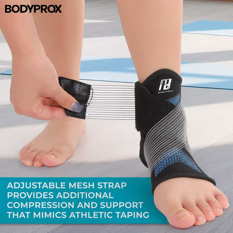 Bodyprox Ankle Brace for Women and Man, Ankle Compression Sleeve, Ankle Support with Adjustable Compression Strap for Sprained Ankle, Injury Recovery and More! (Small) Small (1 Count)