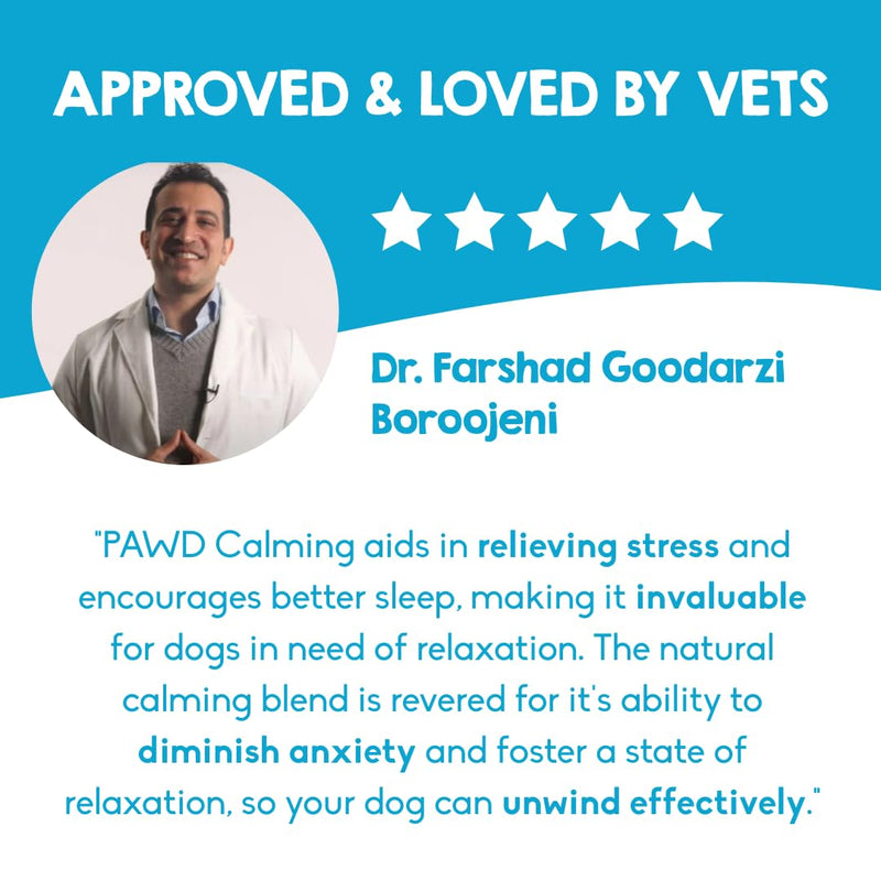 PAWD Calming Dog Powder Supplement – Fast-Acting Dog Anxiety Relief for Stress, Fireworks & Travel – Natural Calming Treats & Tablets Alternative, Vet Approved. Mix with Water. Dogs Under 15kg Calming Pouch - Dogs Under 15kg