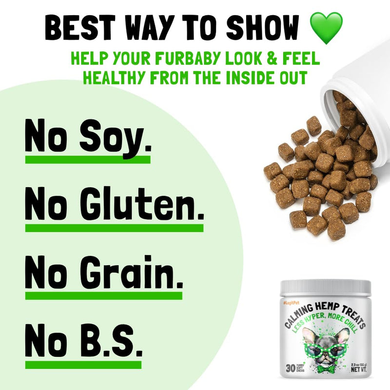 Calming Hemp Treats for Dogs Made in USA Organic Hemp Natural Separation Aid Helps with Barking, Chewing, Thunder, Fireworks, Aggressive Behavior Soothing Stress Relief Natural Relaxation 30 Chews - PawsPlanet Australia