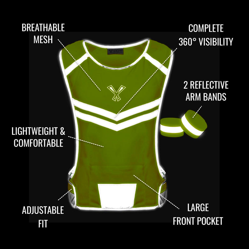 Running Reflective Vest, Inside Pocket & 2 Bands, High Visibility Reflective Running Vest for Night Running Walking Cycling Large Yellow